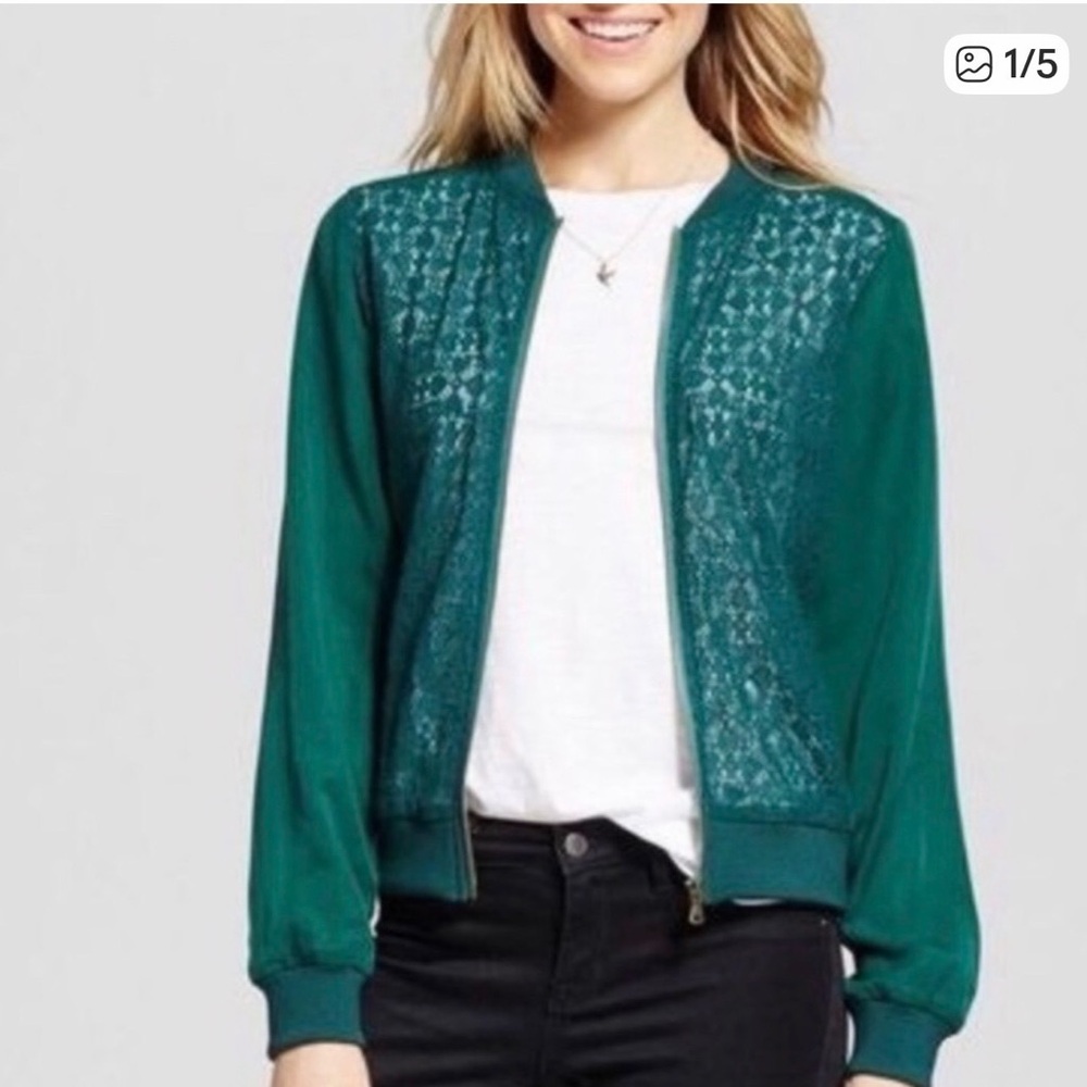 Lightweight Lace Front Bomber Jacket with Gold Zipper Small